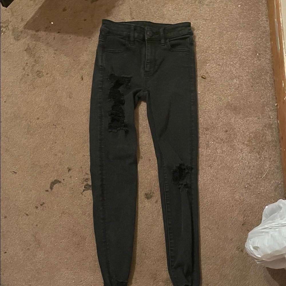 American Eagle Outfitters Black Distressed Skinny Jeans